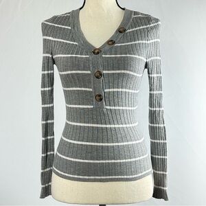 URBAN HERITAGE grey with white stripe button front sweater - size small